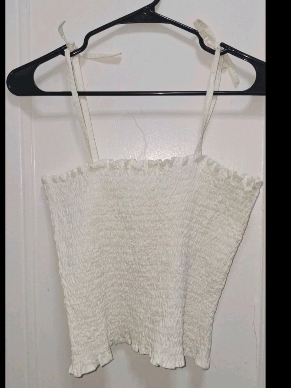 Deranged White Smocked Tie Strap Crop Top NWT Y2K Emo Grunge Size M